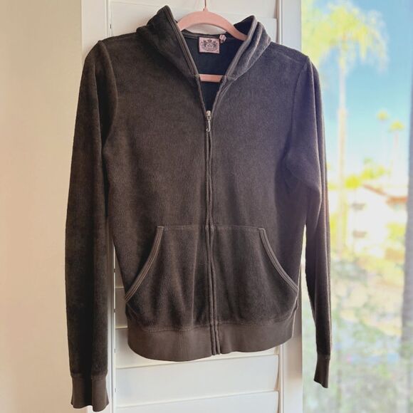 Vintage Y2K Juicy Couture Terry Cloth Hooded Zip Sweater in Brown Terry Cloth - Picture 1 of 9